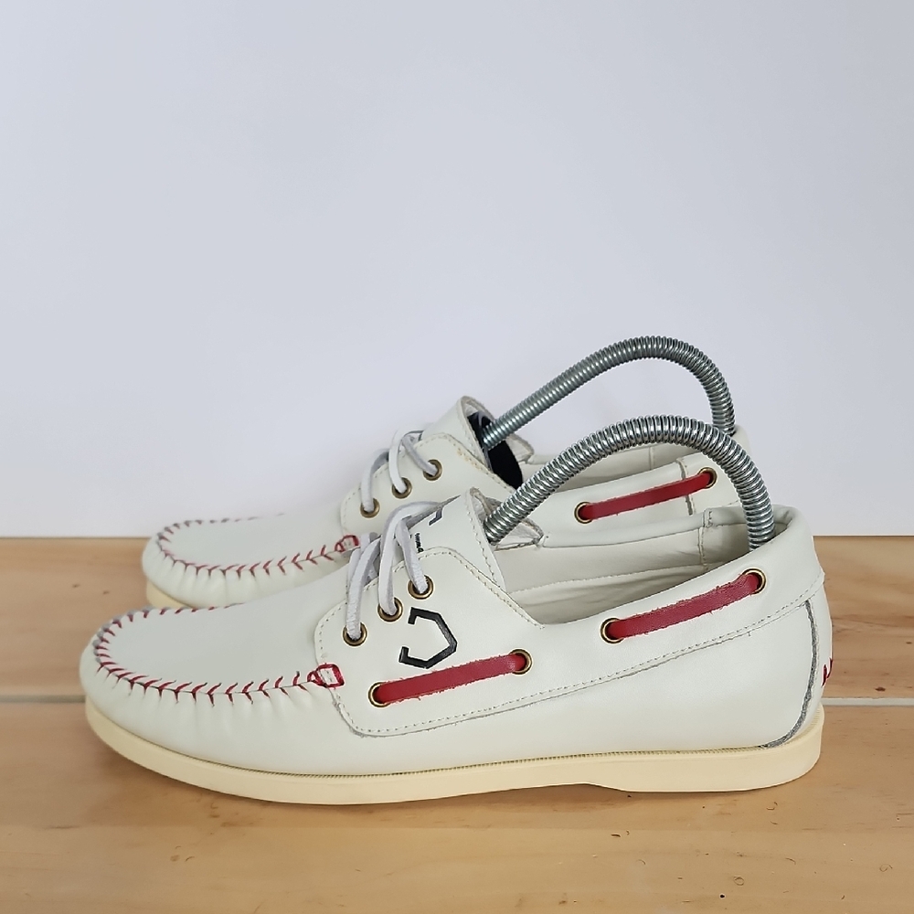 Command Athletics Mens Leather Baseball Boat Shoe Limited Edition White Red Sz 7